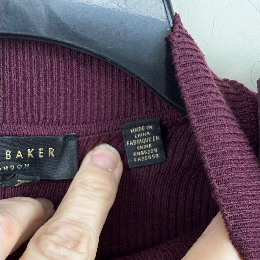 Ted Baker Plum Ribbed Mock Neck Sweater with Shoulder Bow - Picture 5 of 10